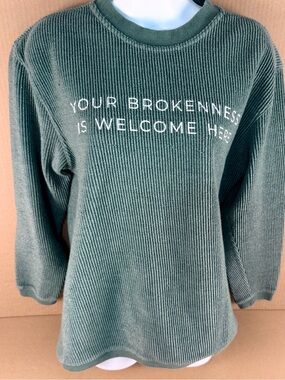 Pennant Sportswear corded rib knit crewneck sweatshirt Green Long sleeve Sz  L